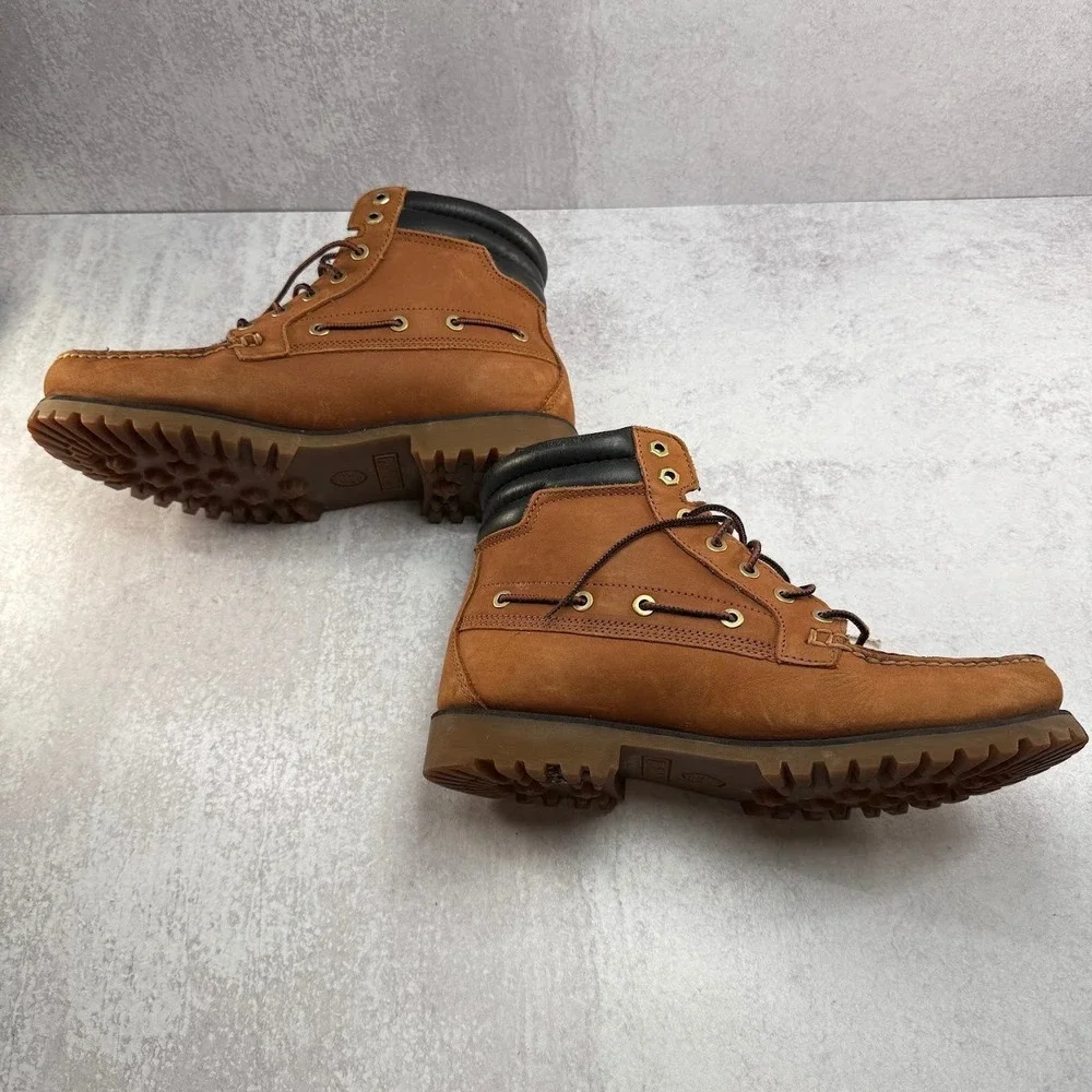 Timberland Oakwell 7-Eye Moc Toe Boots Mens 10.5 Brown Leather Mid Lug Shoes